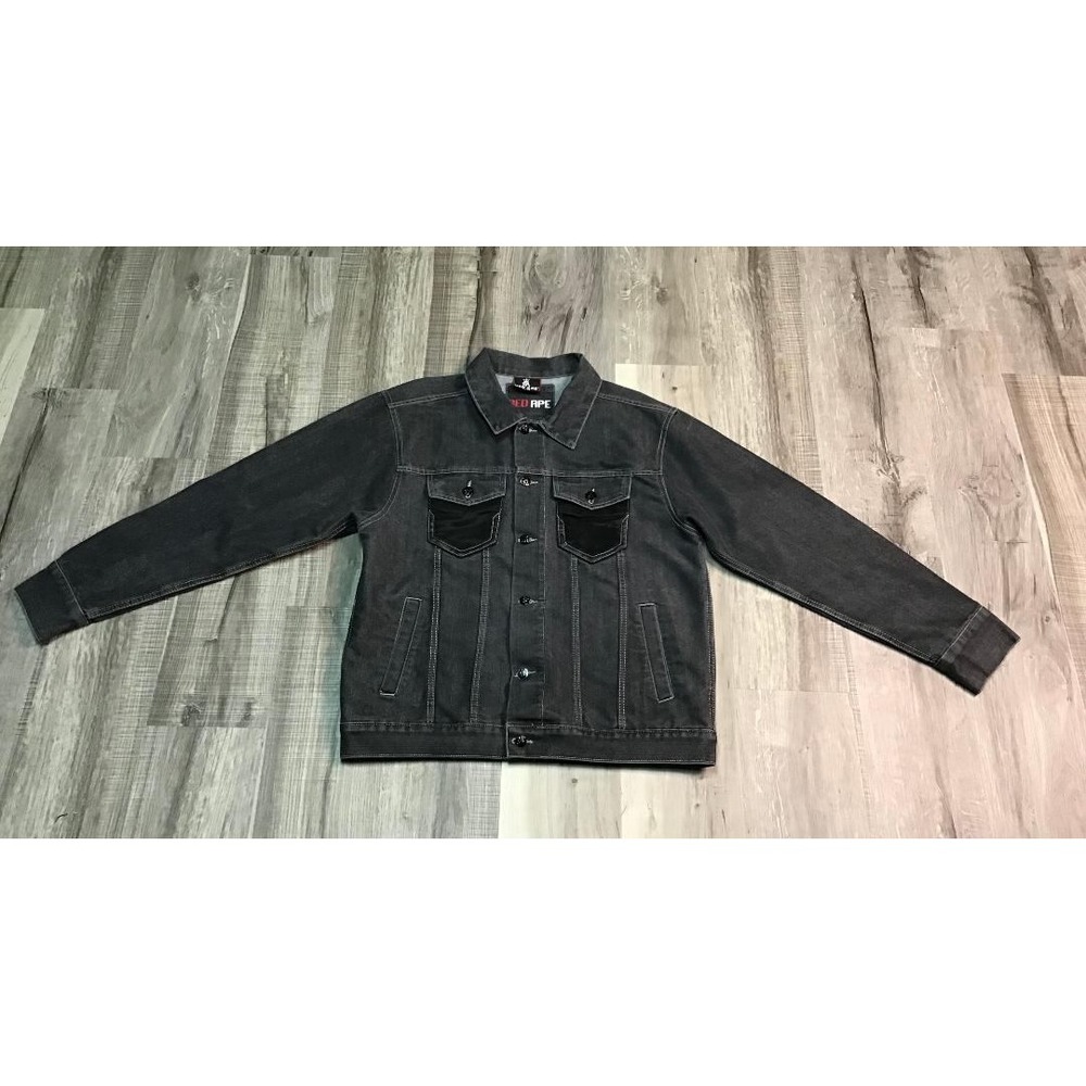 Red Ape Mens Black Denim Embroidered Jacket and Jeans 36x32 L Streetwear Hip Hop - Picture 13 of 16